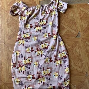 Pink floral off the shoulder dress